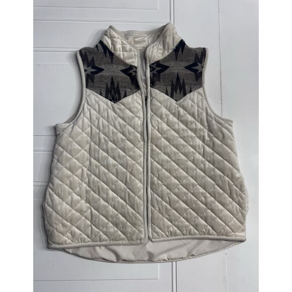 Hem & Thread Jackets & Blazers - Hem & Thread Sleeveless Vest Womens L Tan Beige Aztec Boho Collared Full Zip
